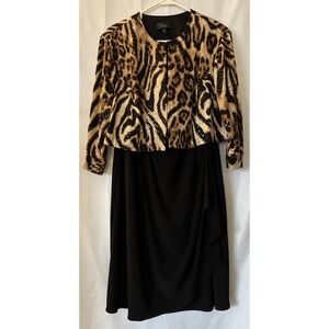 Dressbarn Collection‎ 18 2 Piece Cardigan Dress Black Stretch Animal Print  Tank